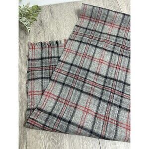 Vintage Balmoral Gray Red Black Tartan Scarf 100% Zephyr Wool 12x48